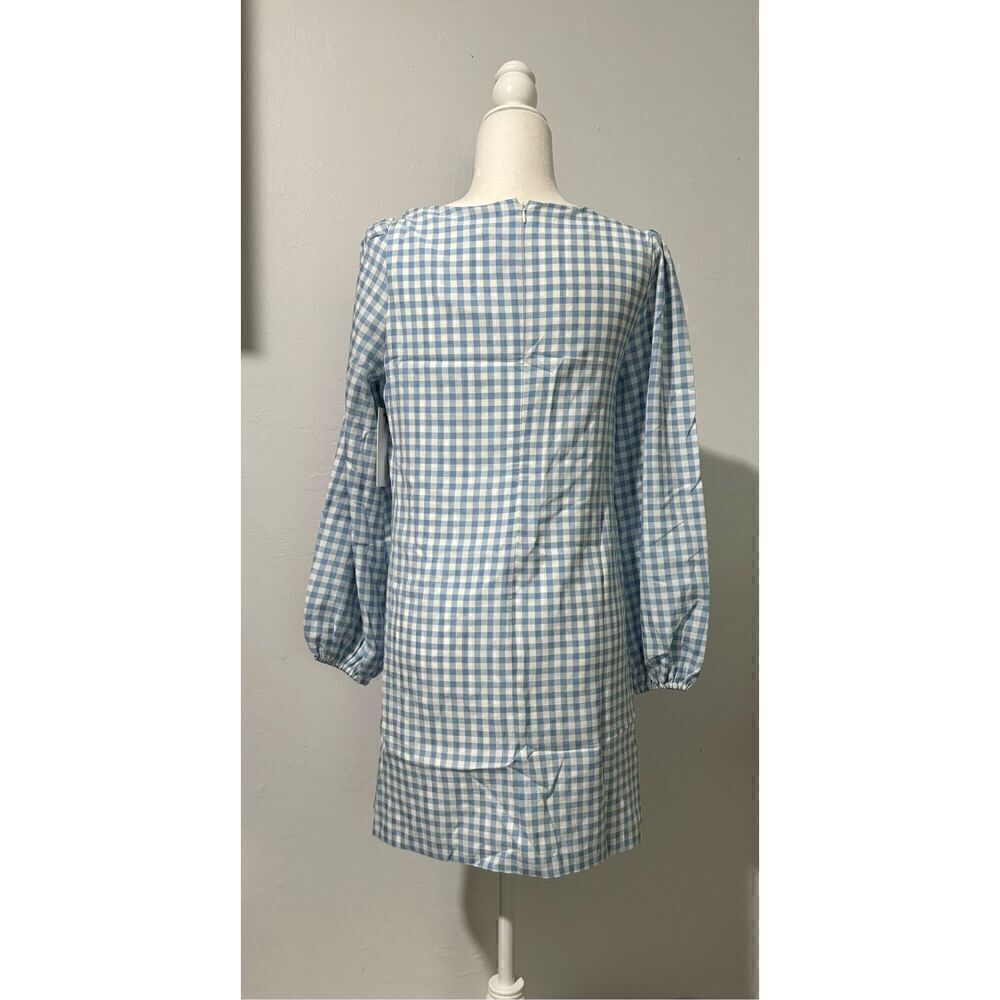 Aura Blue Gingham long sleeve mini dress M - Picture 7 of 10